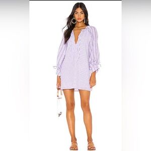 Tularosa Revolve Justina Tie Sleeve Lilac and White Striped Tunic Dress